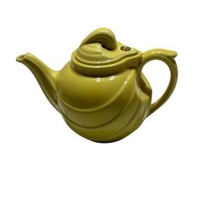 Vintage Hall China Yellow Swirl Ribbed Teapot MCM Ceramic Made in USA 6 inch